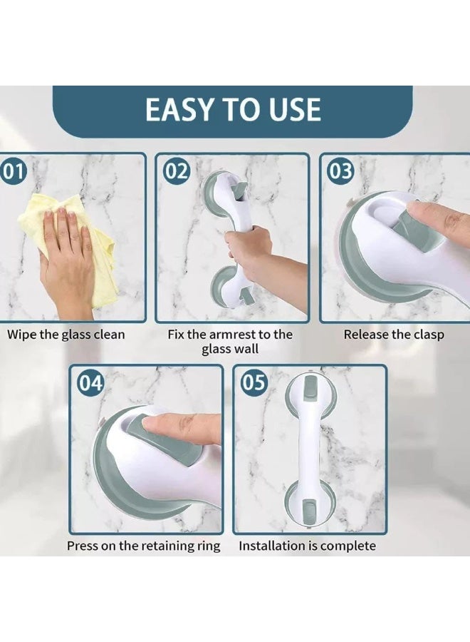 مقبض متعدد الاستخدامات كوالتي عاليه مقبض أمان للحمام مزود بأكواب شفط قوية، يوفر دعماً آمناً للاستحمام وأحواض الاستحمام، سهل الإمساك، بدون تركيب، مناسب لكبار السن، ويستخدم كقضيب إمساك للحائط أو الباب لتعزيز الأمان أثناء الاستحمام - Image 2